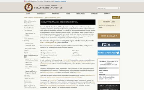 Submit and Track a Request or Appeal - Department of Justice