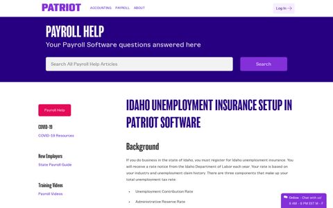 Idaho Unemployment Insurance Setup in Patriot Software