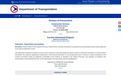 Current Advertised Projects, Construction Services ... - NJ.gov