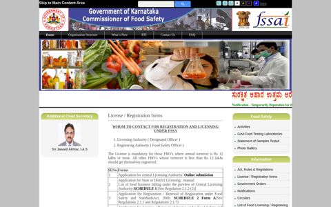 License / Registration forms - FOOD SAFETY