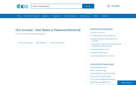 OLS Account - User Name or Password Retrieval - K12 ...
