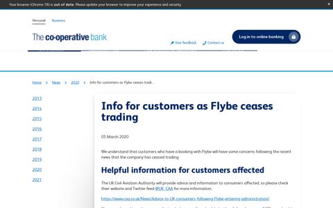 Info for customers as Flybe ceases trading | The Co-operative ...
