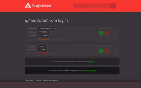 ipmart.forum.com logins - BugMeNot