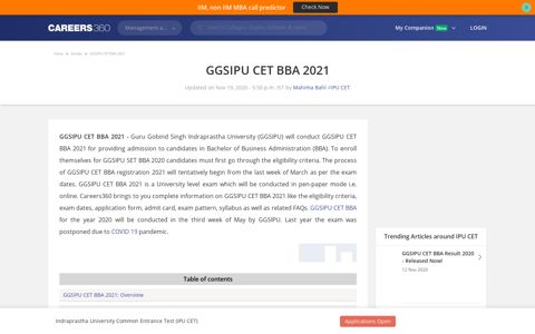 GGSIPU CET BBA 2021 - Exam Dates, Registration, Eligibility ...