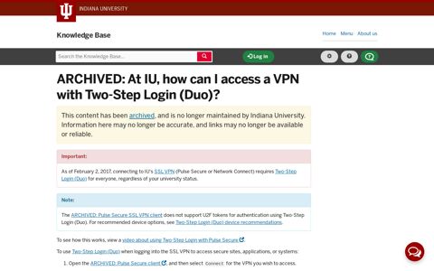 At IU, how can I access a VPN with Two-Step Login (Duo)?