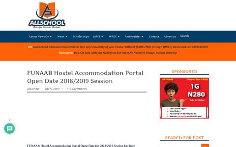 FUNAAB Hostel Accommodation Portal Open Date 2018/2019 ...