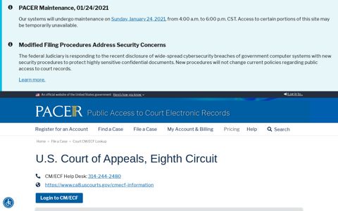 U.S. Court of Appeals, Eighth Circuit | PACER: Federal Court ...
