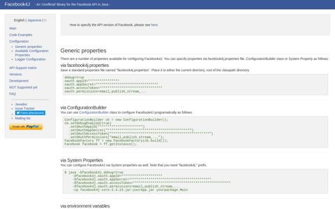 Configuration | Facebook4J - A most easily usable Facebook ...