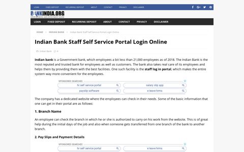 Indian Bank Staff Self Service Portal Login Online