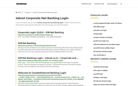 Iobnet Corporate Net Banking Login ❤️ One Click Access