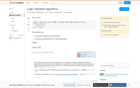 Login validation algorithms - Stack Overflow