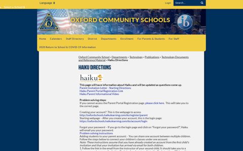 Haiku Directions - Oxford Community School
