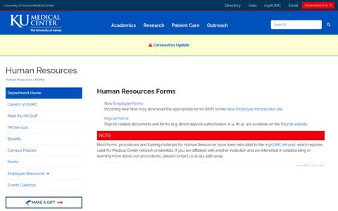Human Resources Forms, University of Kansas Medical Center