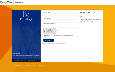Login: Patient Portal - myCare iMedicWare