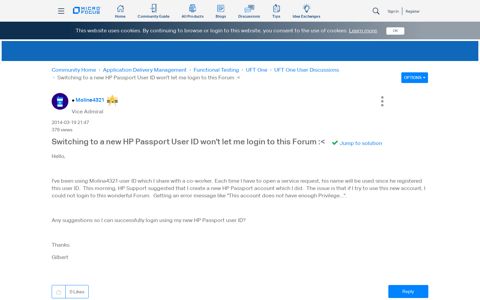 Switching to a new HP Passport User ID won't let me login to ...