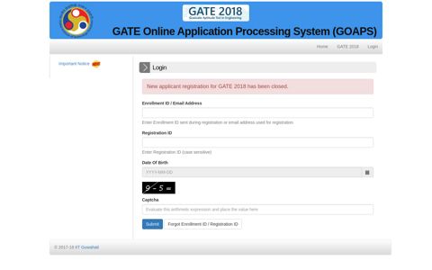 Candidate Login - GATE - 2018