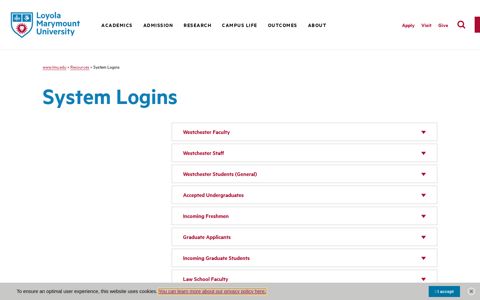 System Logins - Loyola Marymount University