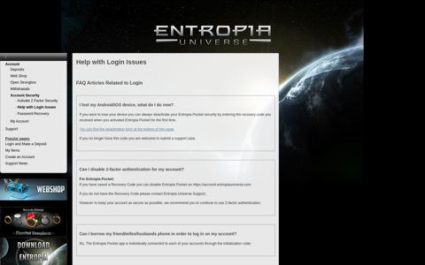 Help with Login Issues - Entropia Universe