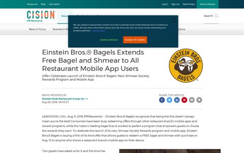 Einstein Bros.® Bagels Extends Free Bagel and Shmear to All ...