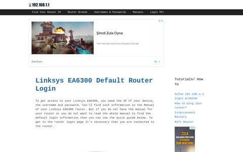 Linksys EA6300 - Default login IP, default username & password