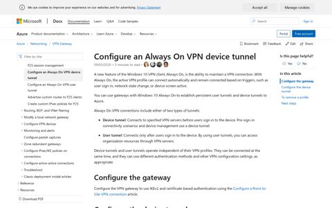Configure an Always-On VPN tunnel - Azure VPN Gateway ...