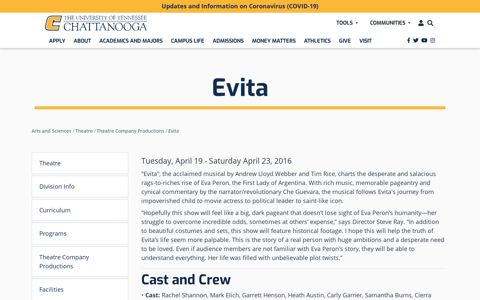 Evita | University of Tennessee at Chattanooga