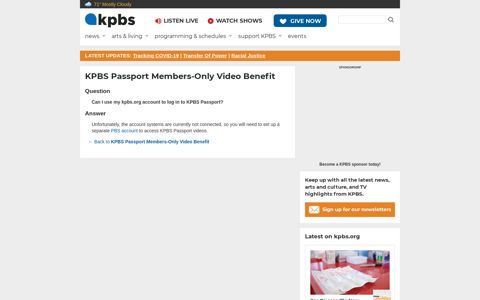 KPBS Passport Members-Only Video Benefit: Can I use my ...
