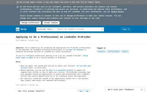 Applying to be a Professional on LinkedIn ProFinder ...