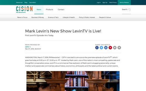 Mark Levin's New Show LevinTV is Live! - PR Newswire