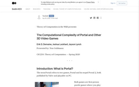 The Computational Complexity of Portal and Other 3D Video ...