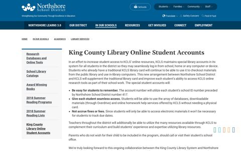 King County Library Online Student Accounts - Northshore ...