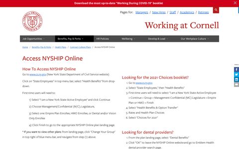 Access NYSHIP Online - Cornell University Division of Human ...