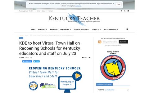 KDE to host Virtual Town Hall on Reopening Schools for ...