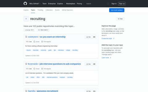 recruiting · GitHub Topics · GitHub