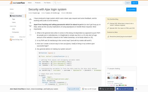 Security with Ajax login system - Stack Overflow