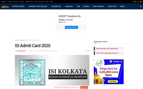 ISI Admit Card 2020 - AglaSem Admission