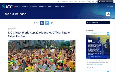 ICC Cricket World Cup 2019 launches Official Resale Ticket ...
