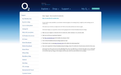 How to reset the O2 wireless box - Support - O2