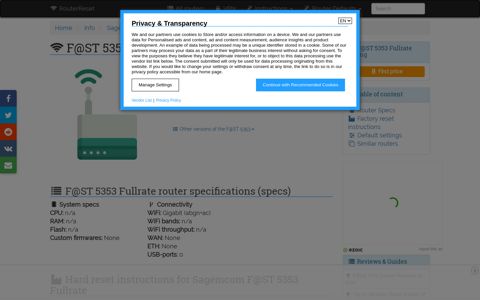 Sagemcom F@ST 5353 Fullrate Default Password & Login ...