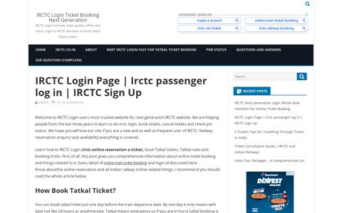 IRCTC Login Page | Irctc passenger log in | IRCTC Sign Up ...