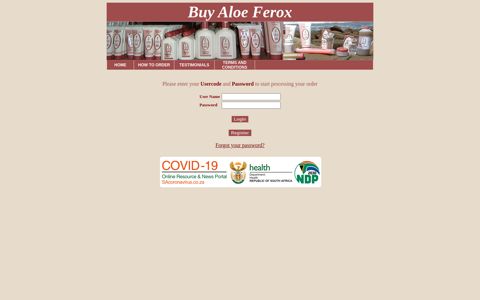 Buy Aloe Ferox Customer Login Page