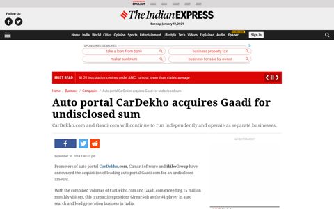 Auto portal CarDekho acquires Gaadi for undisclosed sum ...