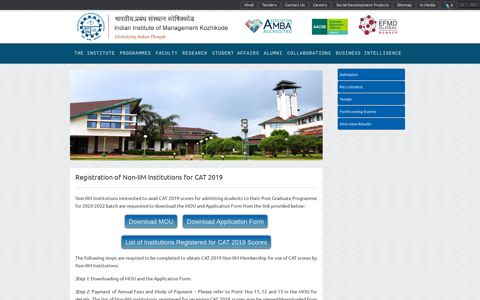 Registration of Non-IIM Institutions for CAT 2019 - IIM Kozhikode