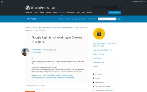 Google login is not working in Chrome Incognito | WordPress ...