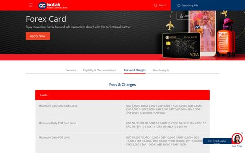Fees and Charges - Multicurrency Prepaid Card - Kotak