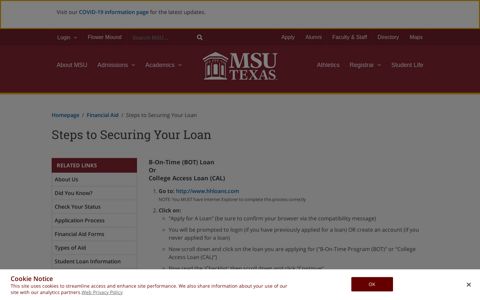 Steps to Securing Your Loan » Financial Aid »MSU Texas »