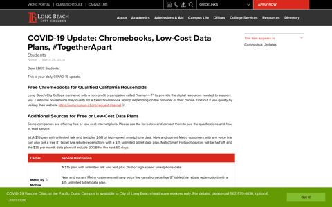 COVID-19 Update: Chromebooks, Low-Cost Data Plans ...