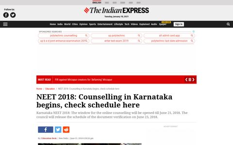 NEET 2018: Counselling in Karnataka begins, check schedule ...