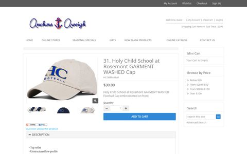 Holy Child School at Rosemont GARMENT WASHED Cap | Anchors ...