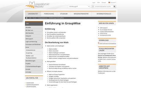 Einführung in GroupWise • Universität Passau